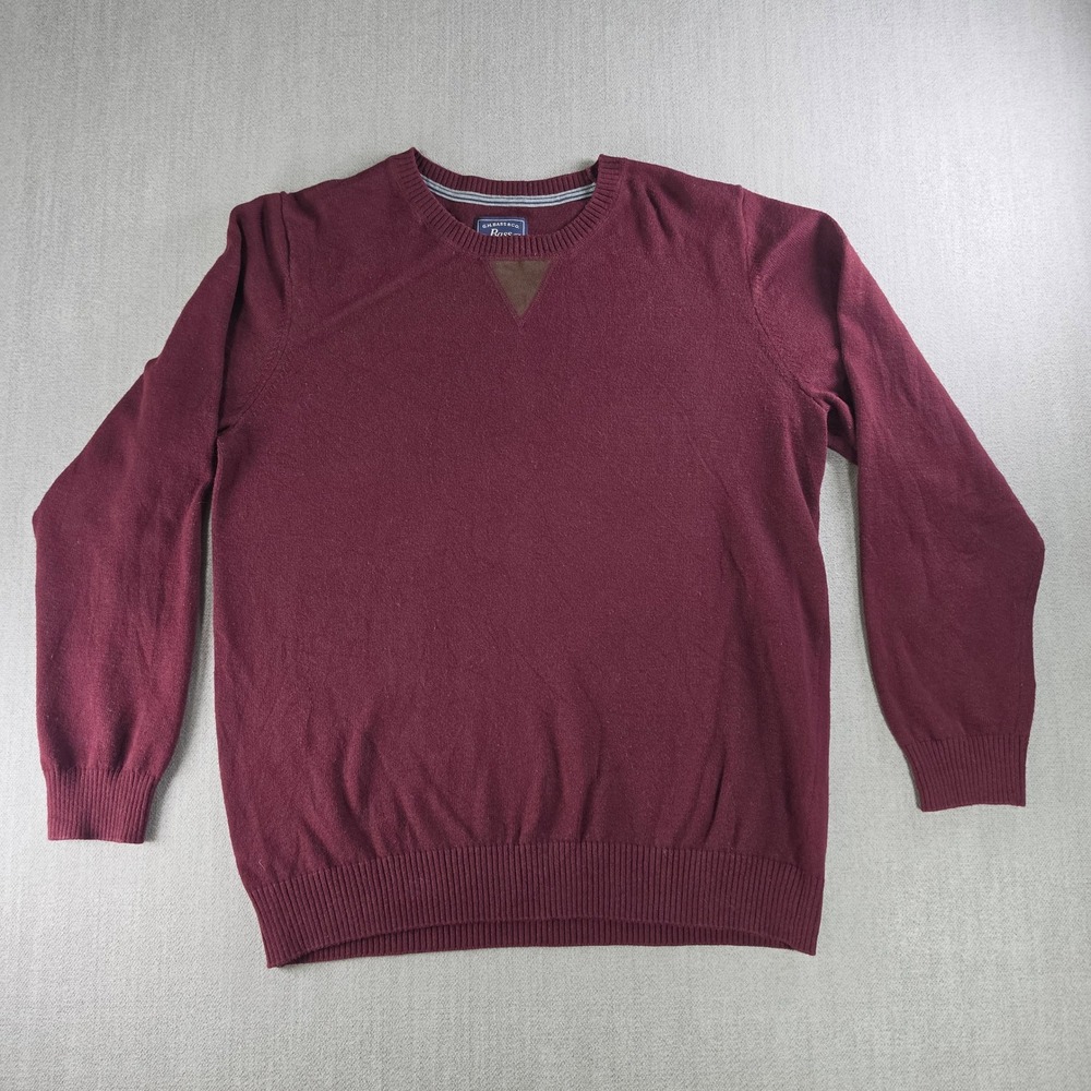 G.H. Bass & Co. Sweater‎ Mens Medium Burgundy Crewneck Cotton Blend Faux Suede V